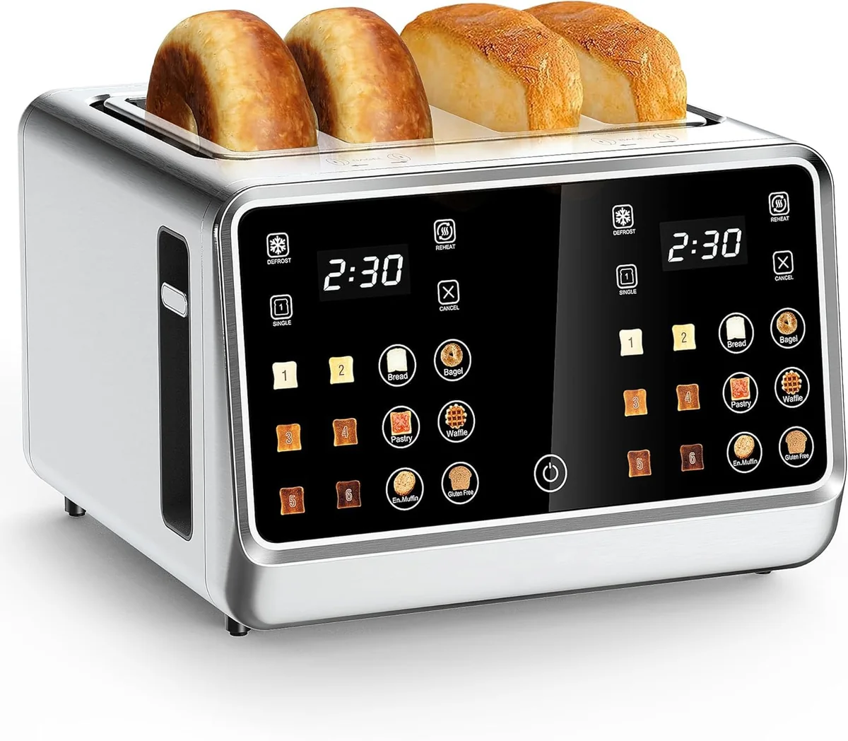 4 Slice Touch Screen Toaster with LCD Display Stainless Steel Digital Toasters 6 Bread Types& 6 Shad